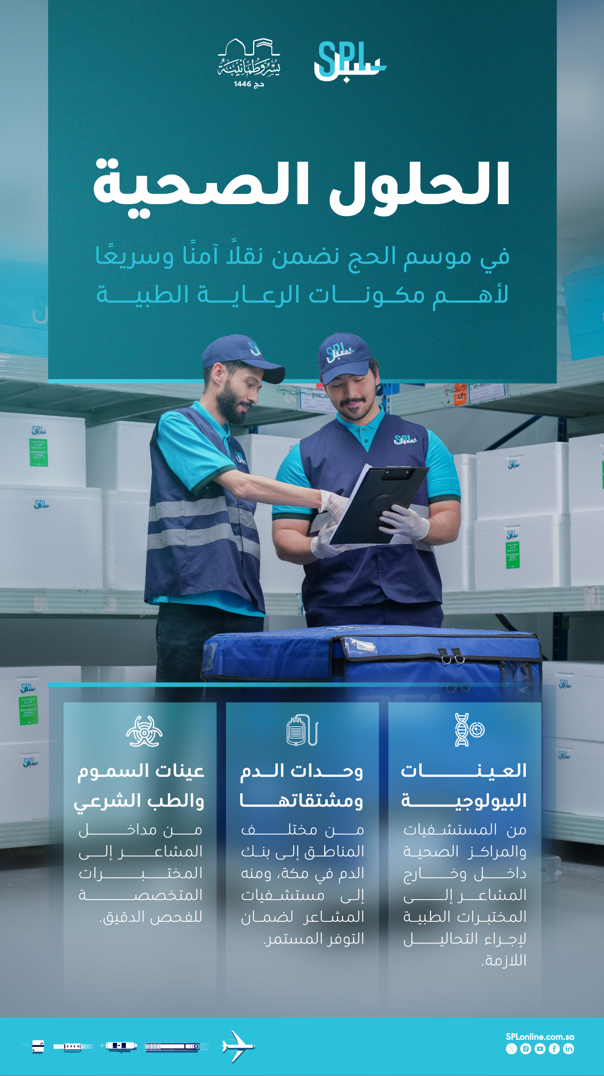 بالتعاون مع وزارة الصحة وعبر ممكنات لوجستية متخصصة مؤسسة البريد السعودي | سبل تنقل وحدات الدم إلى مستشفيات المشاعر المقدسة